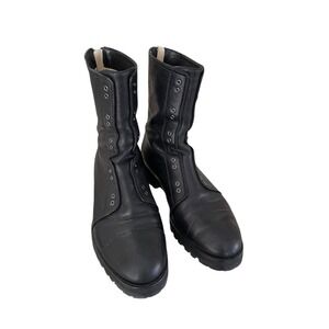Jimmy Choo Hatcher Black Leather Combat Boots No Lace Style Zip Mid Calf Size 39
